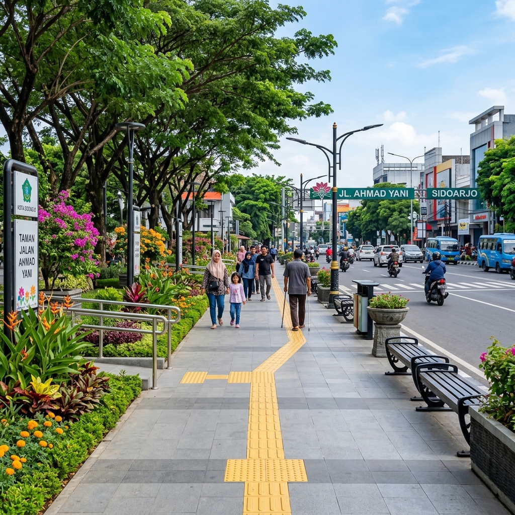 Revitalisasi Pedestrian Jalan Ahmad Yani Sidoarjo Tampil Modern dan Ramah Disabilitas
